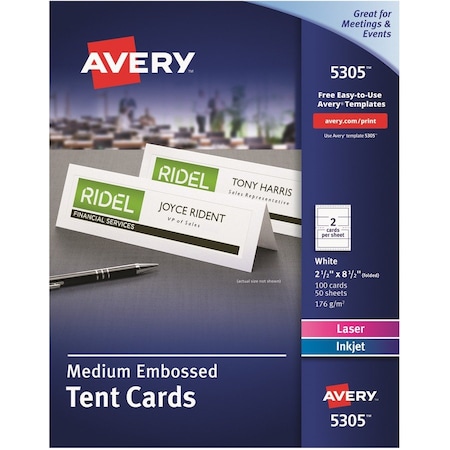 Avery Cards, Tent, Lsr/Inkj, 2.5X8.5 100PK AVE5305